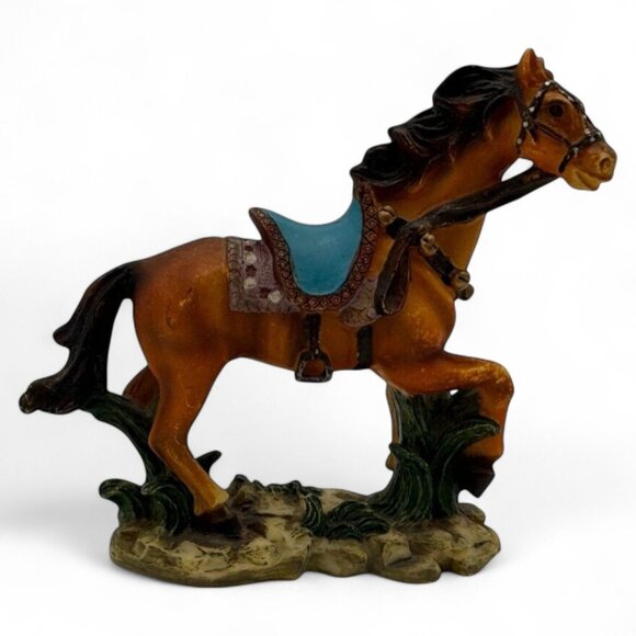 Vintage Hand-Painted Resin Horse Figurine With Saddle Decorative Collectible Uni - Picture 1 of 6